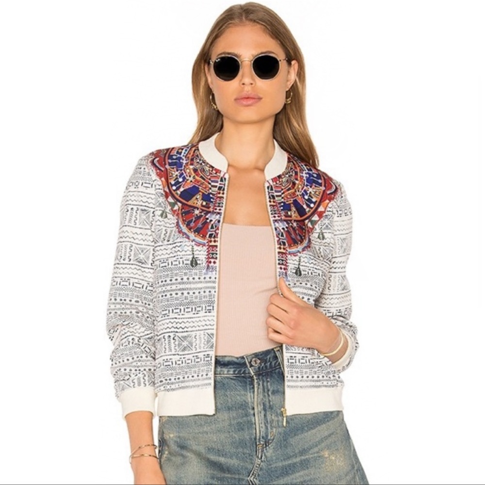 Camilla Printed Stretch Bomber Jacket in Lost Paradise